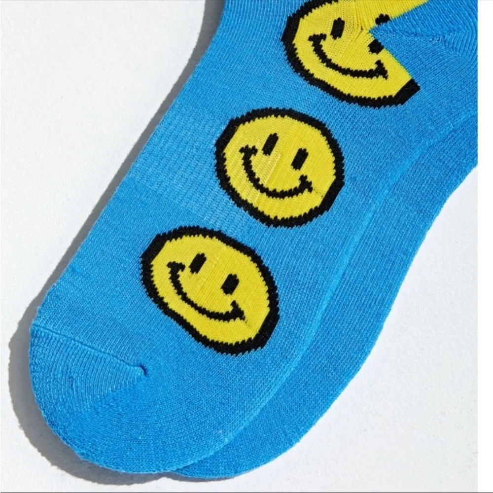 New🌟Blue Smiley Face Cotton Socks Happy - Picture 3 of 4